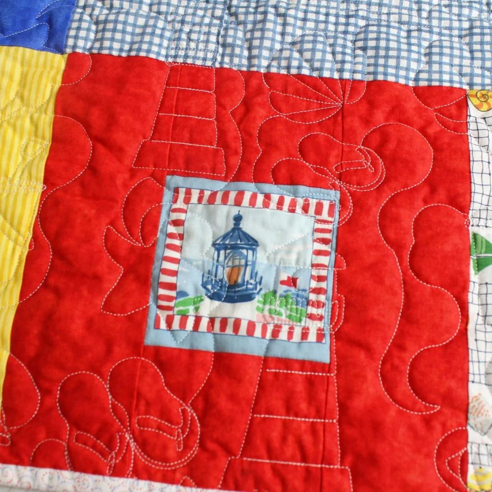 Vintage Handmade Patchwork Quilt Cotton Beach Ocean Seaside Theme